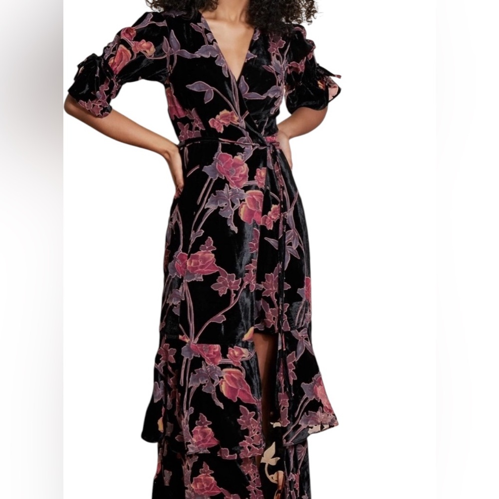 Hutch Black Velvet High-Low Dress with Pink & Purple Floral